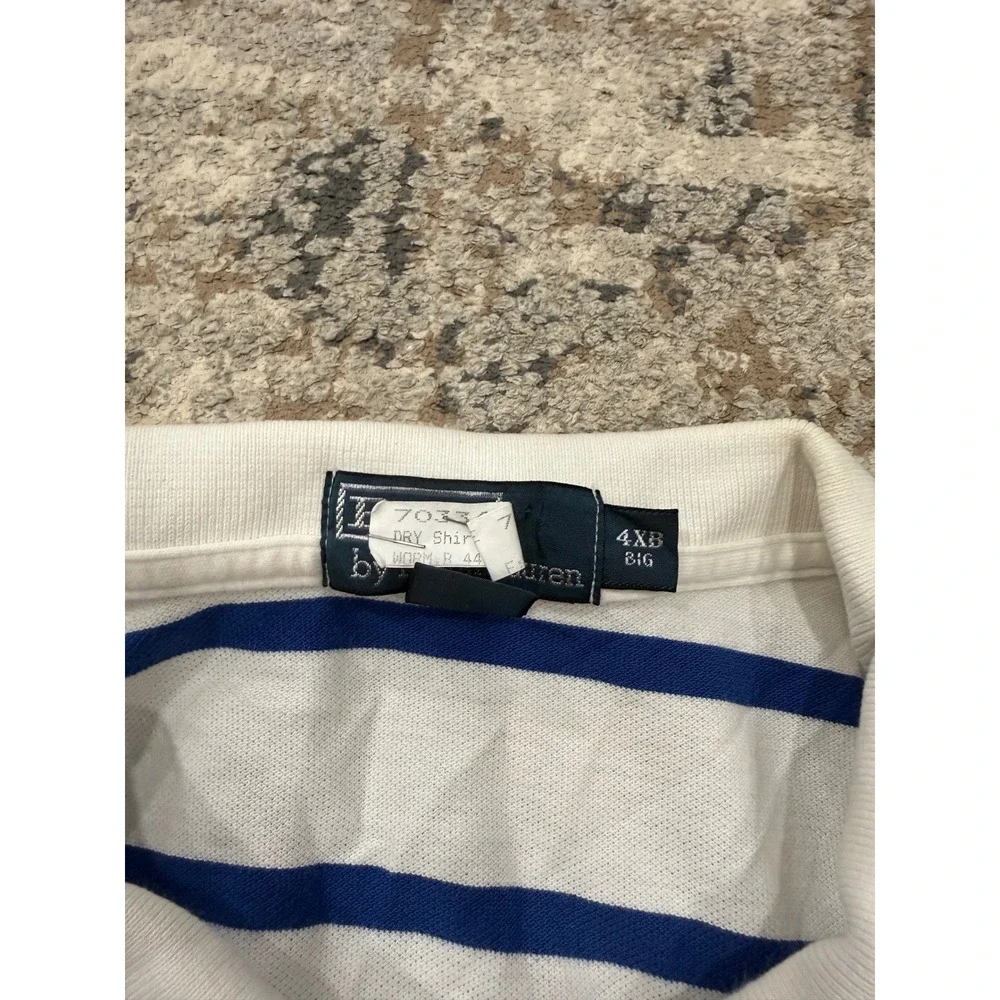 Polo Ralph Lauren Mens 4XB Big & Tall Striped Pique Polo Shirt White Navy Blue